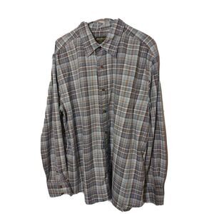 Eddie Bauer Men's L Blue Plaid Button Down Long Sleeve Shirt Size XL 100% Cotton